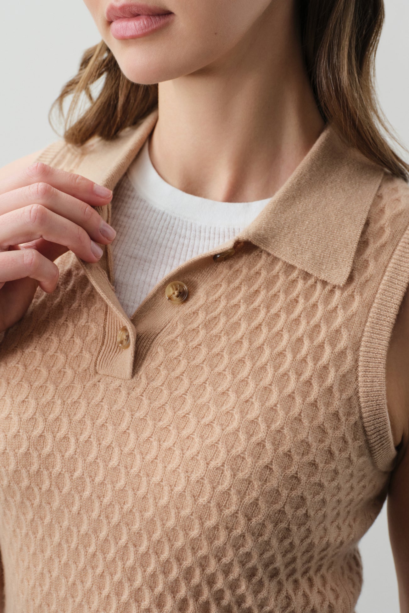 LEYLAH SLEEVELESS CABLE KNIT POLO