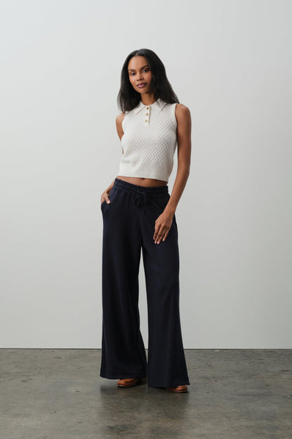 LEYLAH SLEEVELESS CABLE KNIT POLO