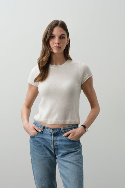 DONNA CAP SLEEVE CASHMERE CREWNECK