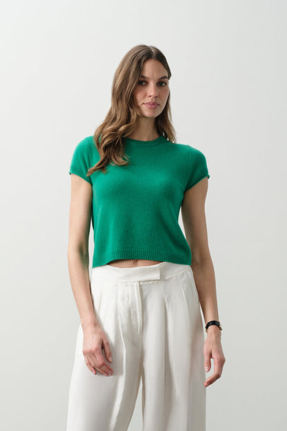 DONNA CAP SLEEVE CASHMERE CREWNECK