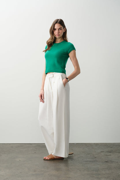 DONNA CAP SLEEVE CASHMERE CREWNECK