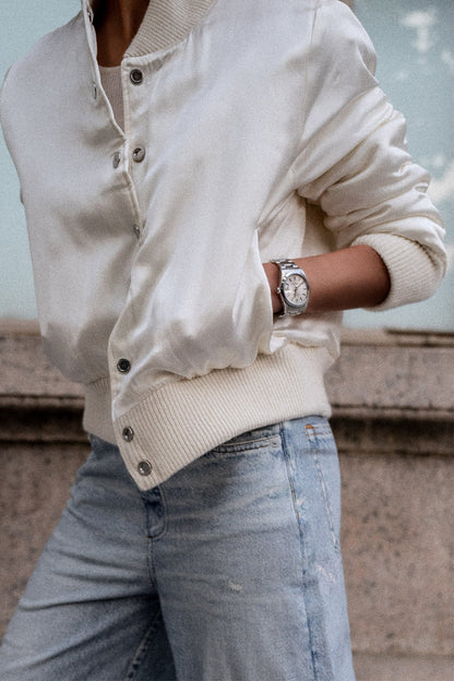 BECCA REVERSIBLE SILK BOMBER JACKET
