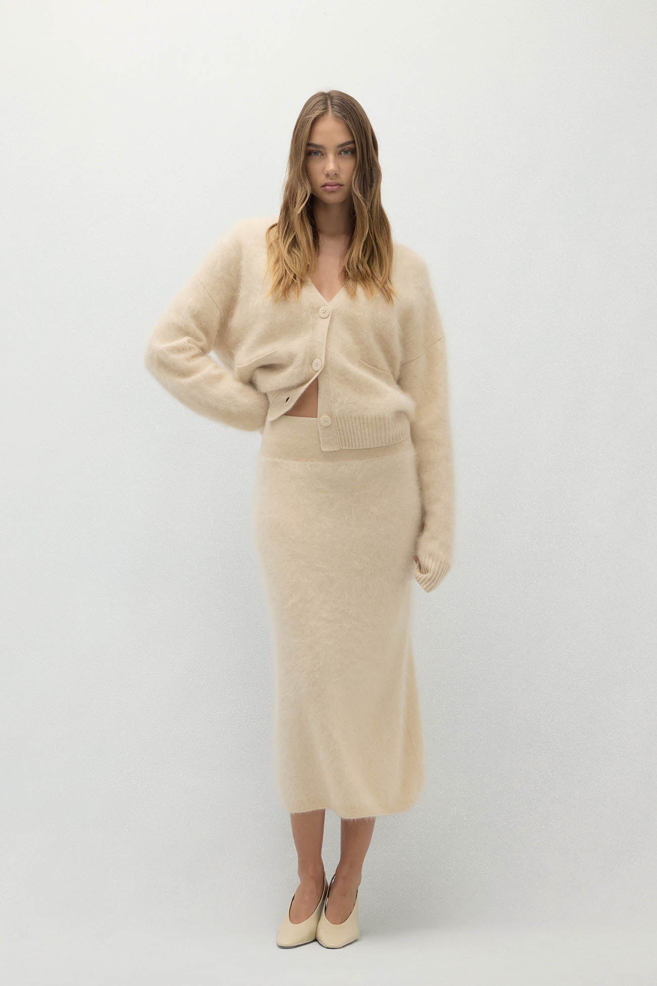 FRANCESCA BRUSHED CASHMERE MIDI SKIRT