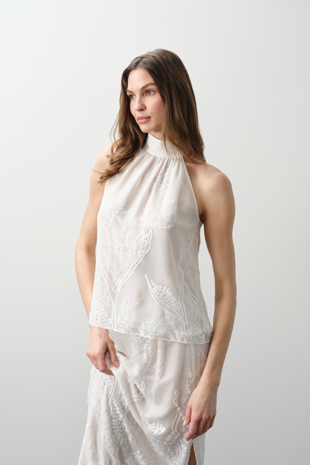 CASSIA FLORAL SILK CHIFFON HALTER TOP